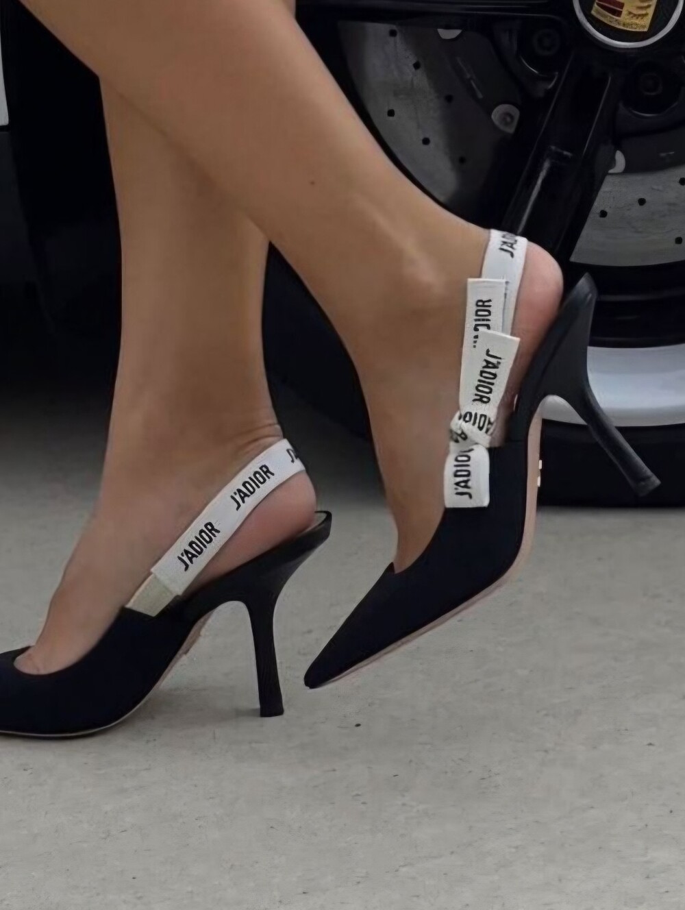 Dior Black Pumps with White J'Adior Ribbon Slingback